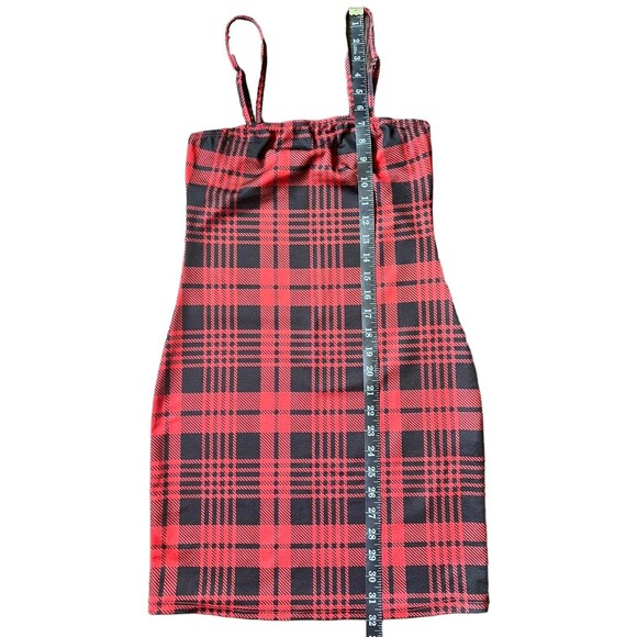 Small Red Plaid Print Mini Dress Red Schoolgirl Costume 90s Y2K Bodycon - Picture 4 of 7